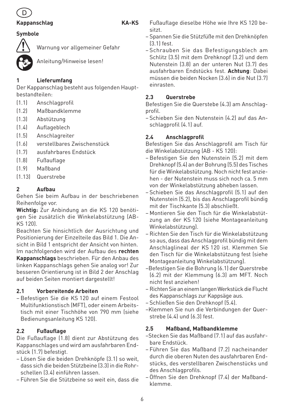 Festool KA-KS 120 accessories User Manual | Page 6 / 38