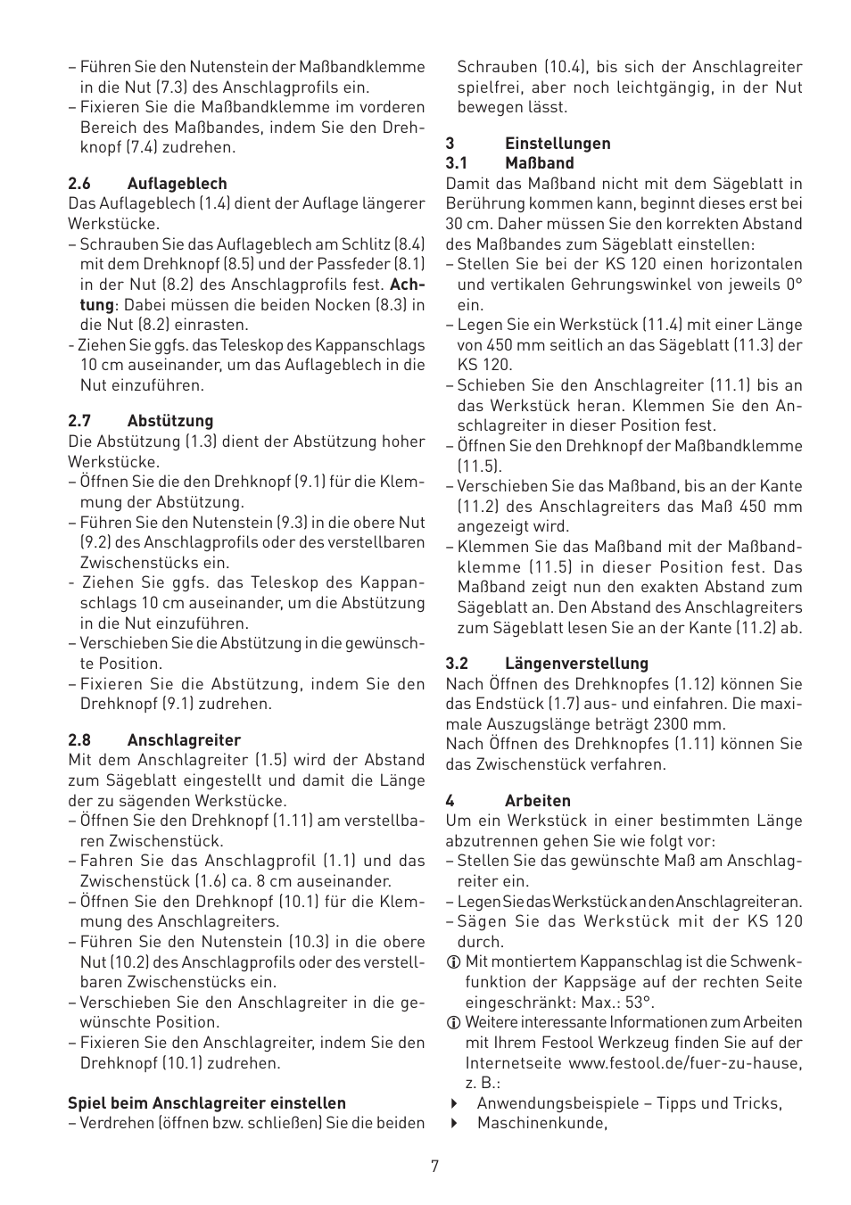 Festool KA-KS 120 accessories User Manual | Page 7 / 38