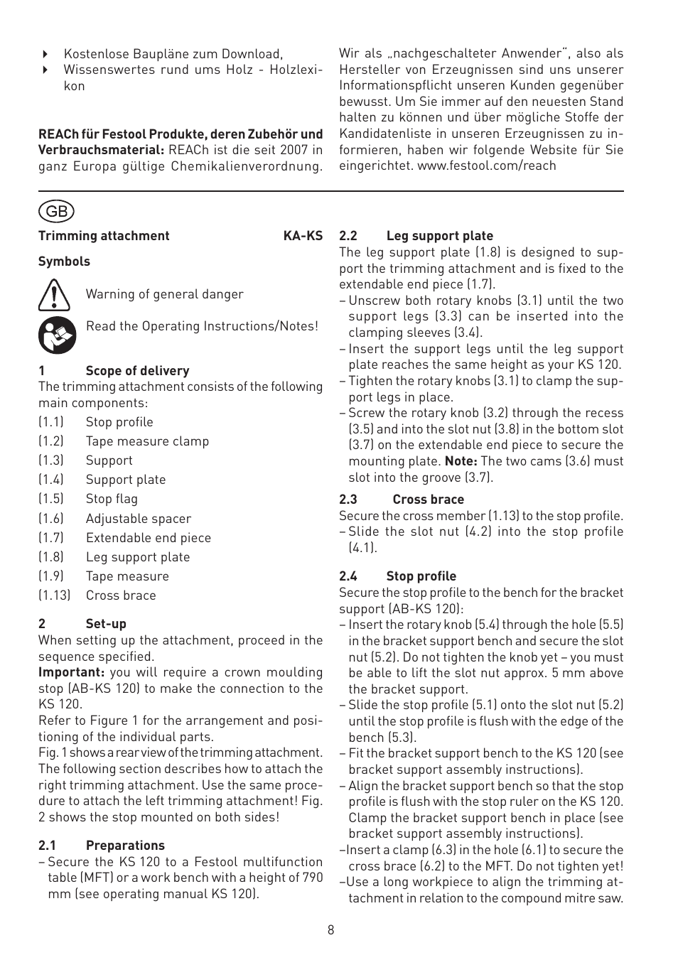 Festool KA-KS 120 accessories User Manual | Page 8 / 38