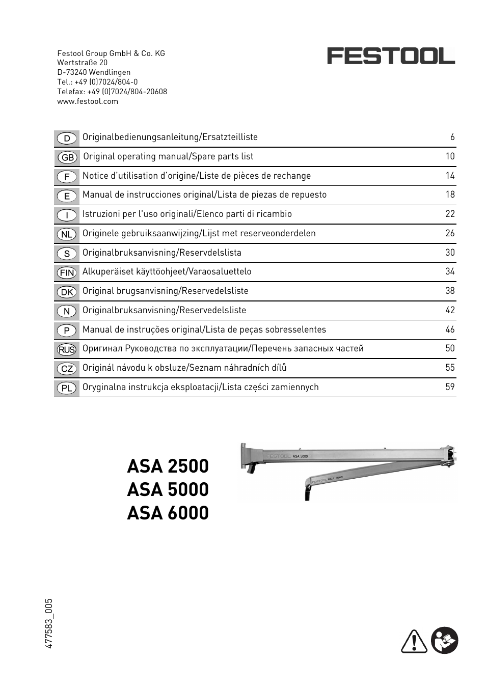 Festool ASA 6000 User Manual | 62 pages