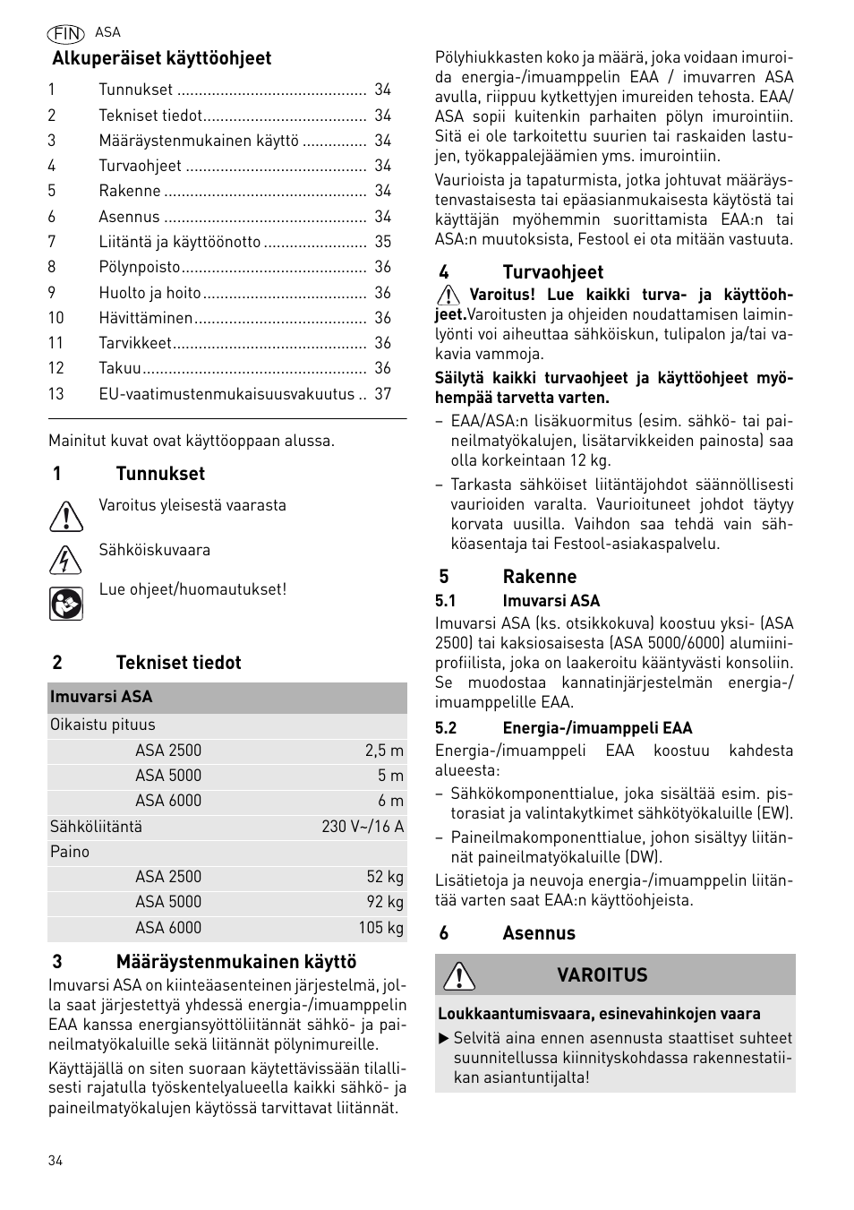 Festool ASA 6000 User Manual | Page 34 / 62