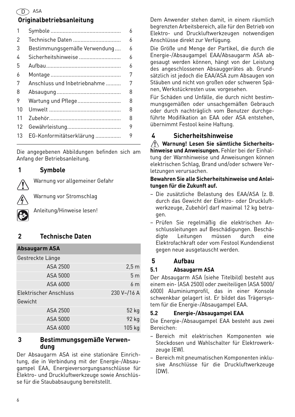 Festool ASA 6000 User Manual | Page 6 / 62