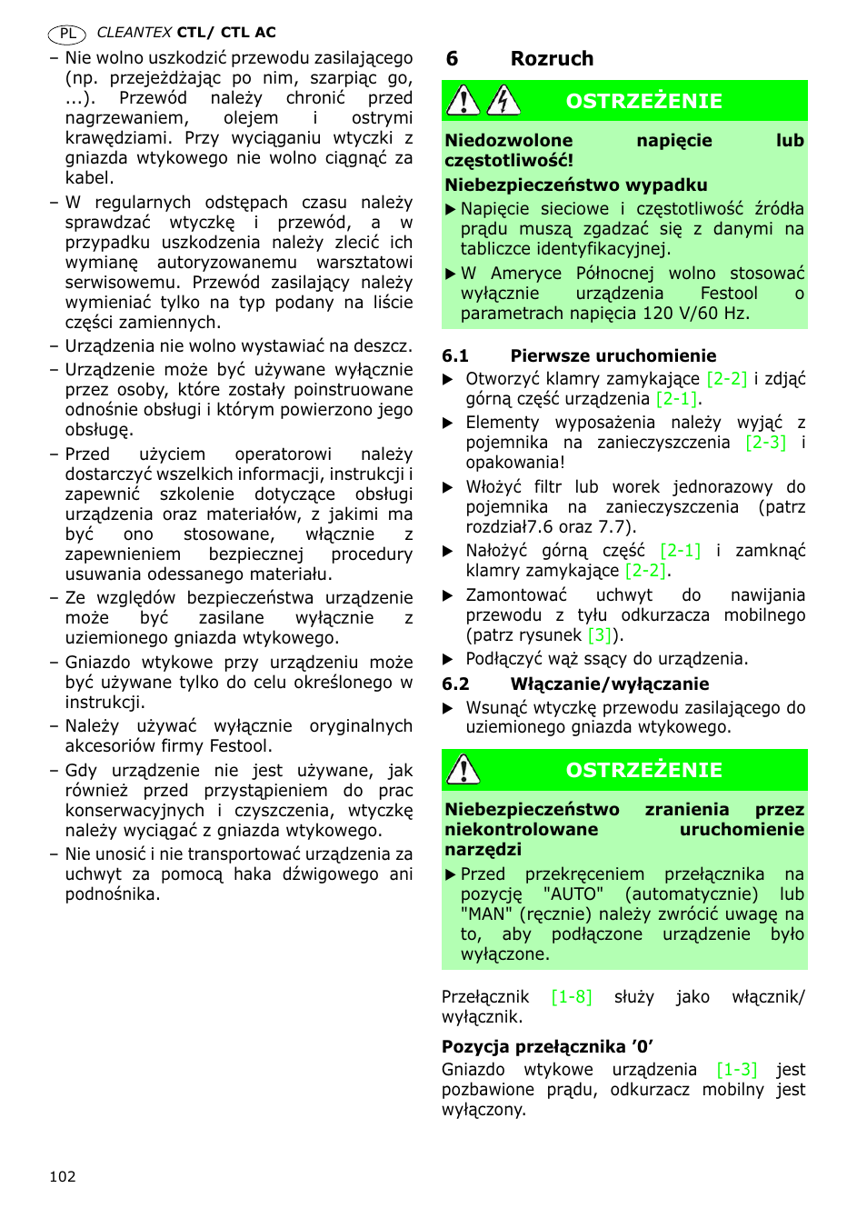 Festool CTL 36 E-LE-AC CLEANTEX User Manual | Page 102 / 110