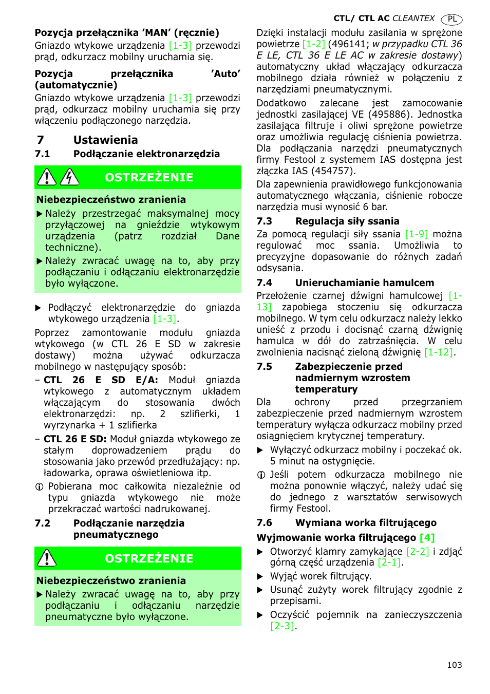 Festool CTL 36 E-LE-AC CLEANTEX User Manual | Page 103 / 110