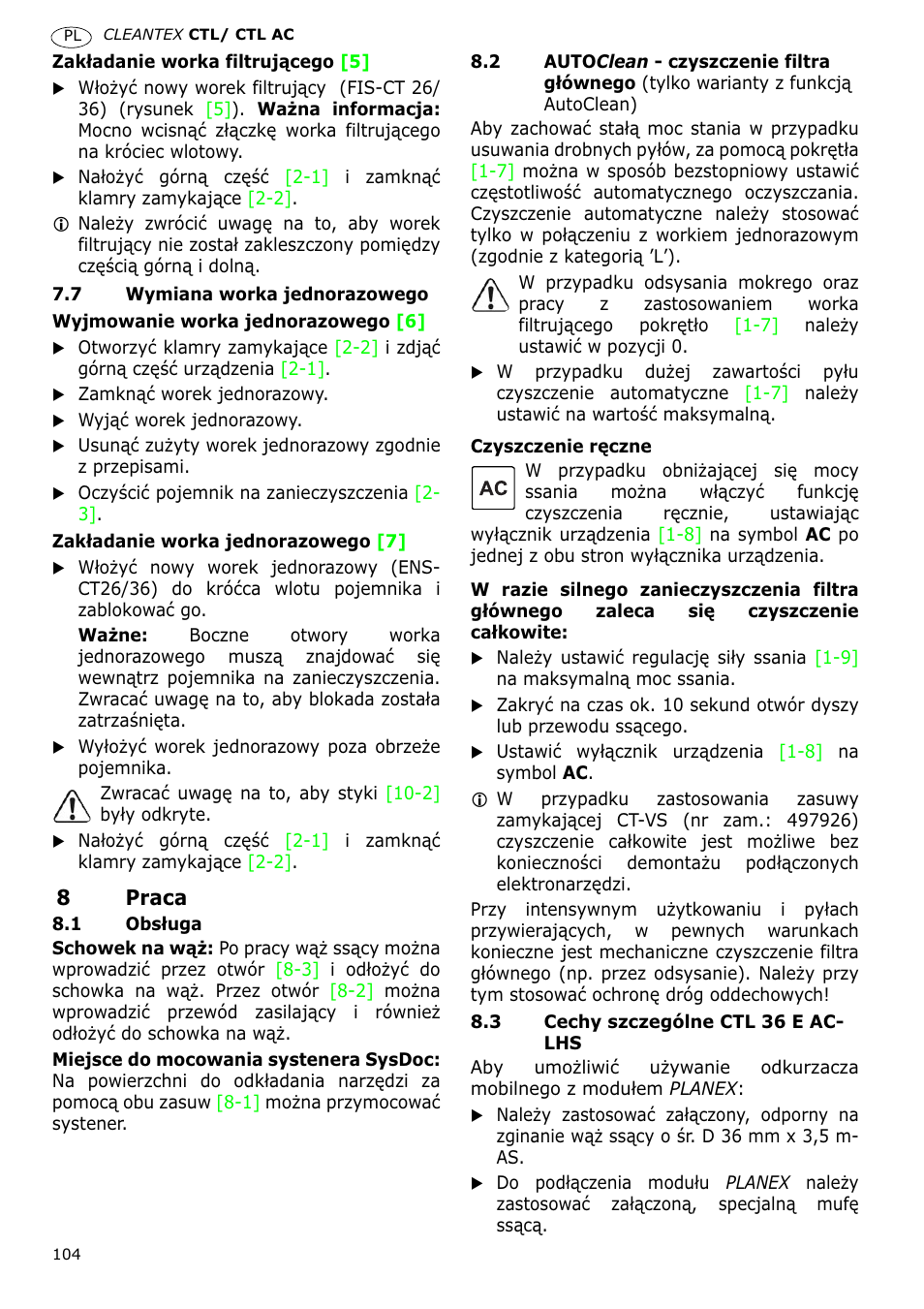 Festool CTL 36 E-LE-AC CLEANTEX User Manual | Page 104 / 110