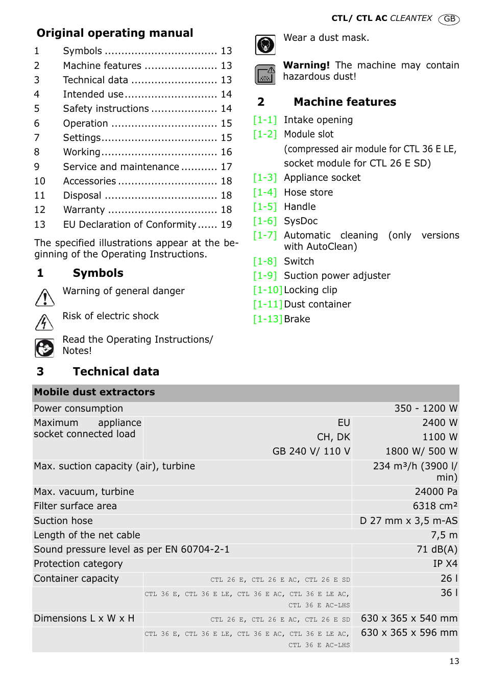 Festool CTL 36 E-LE-AC CLEANTEX User Manual | Page 13 / 110