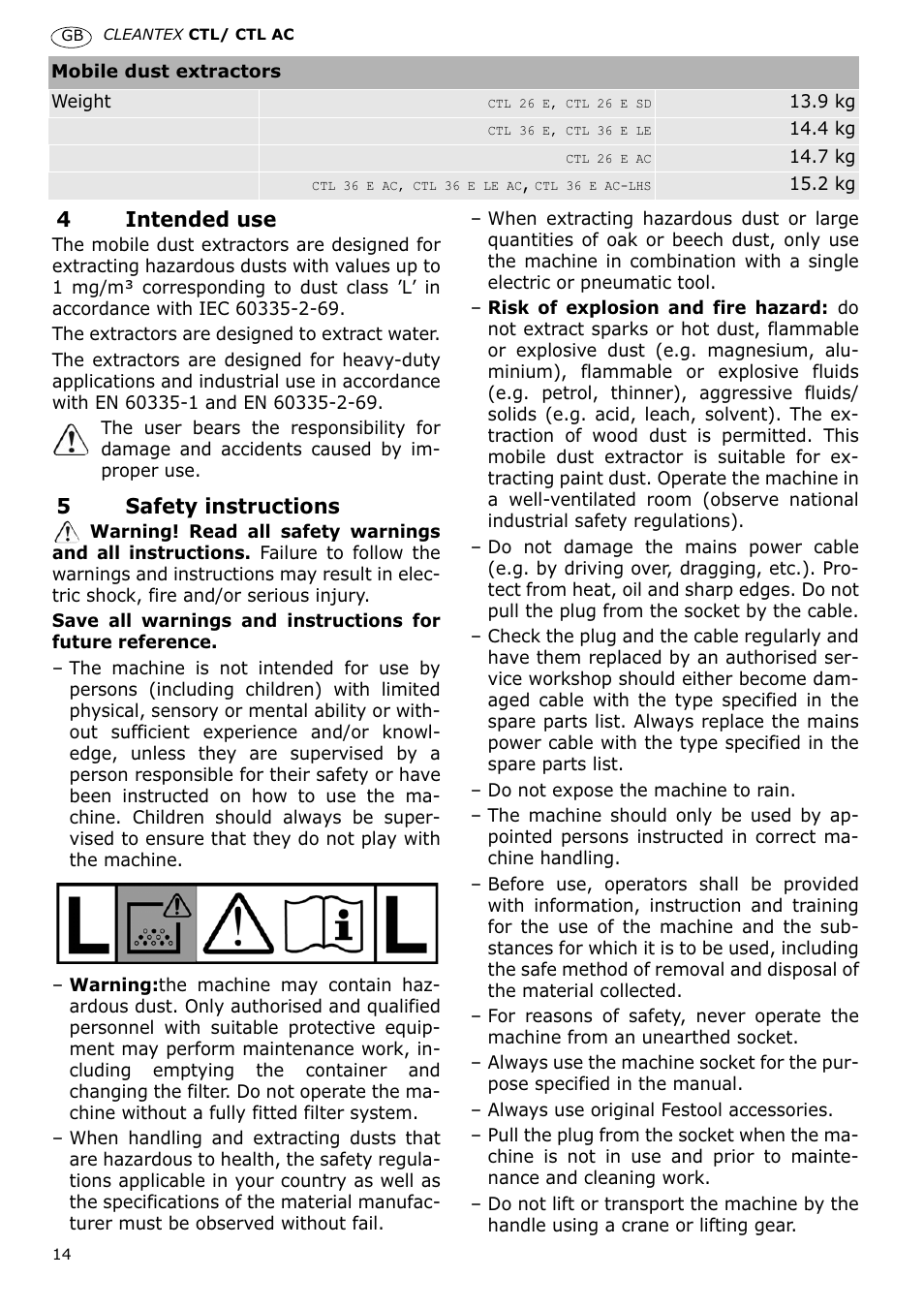 Festool CTL 36 E-LE-AC CLEANTEX User Manual | Page 14 / 110