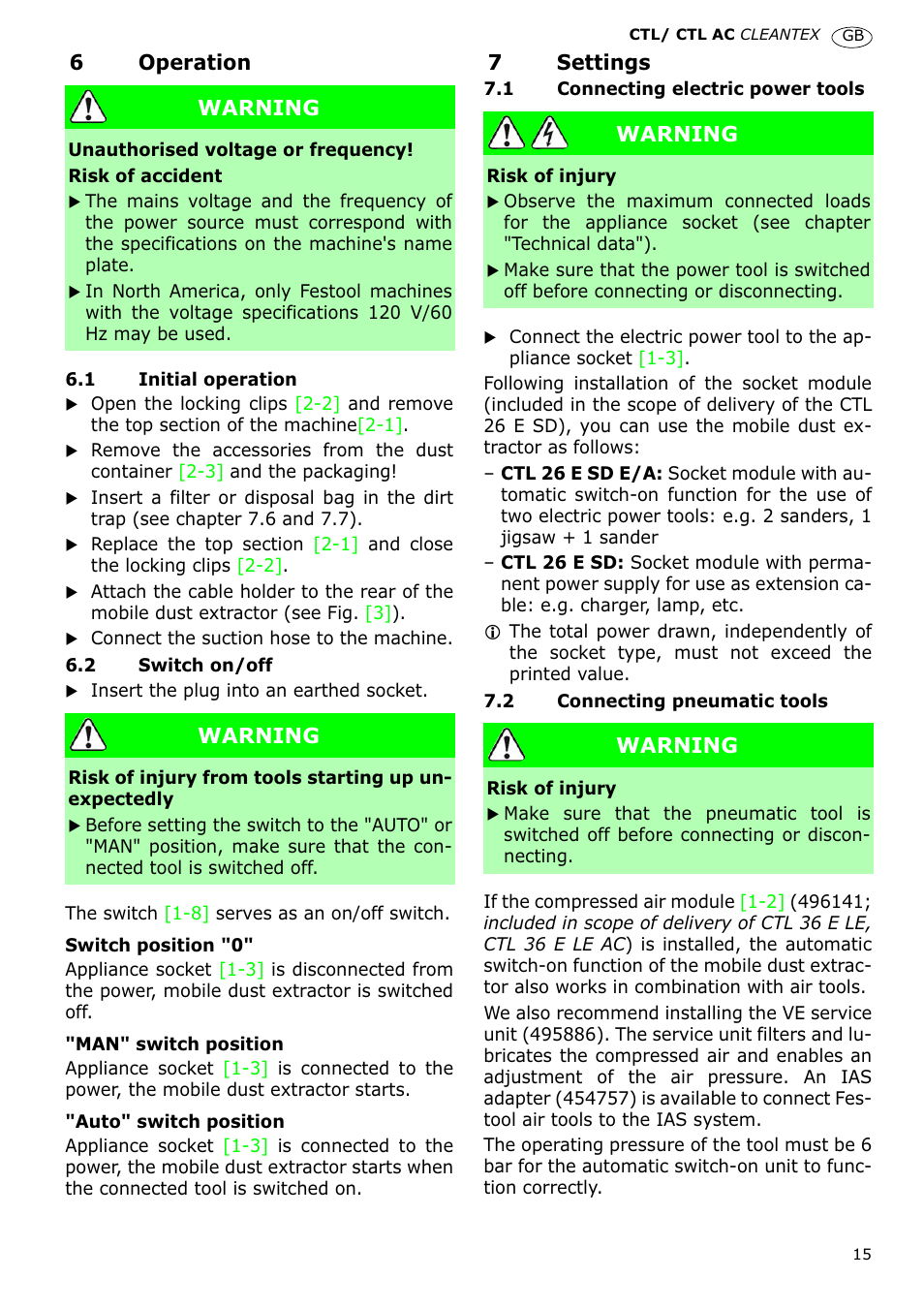 Festool CTL 36 E-LE-AC CLEANTEX User Manual | Page 15 / 110