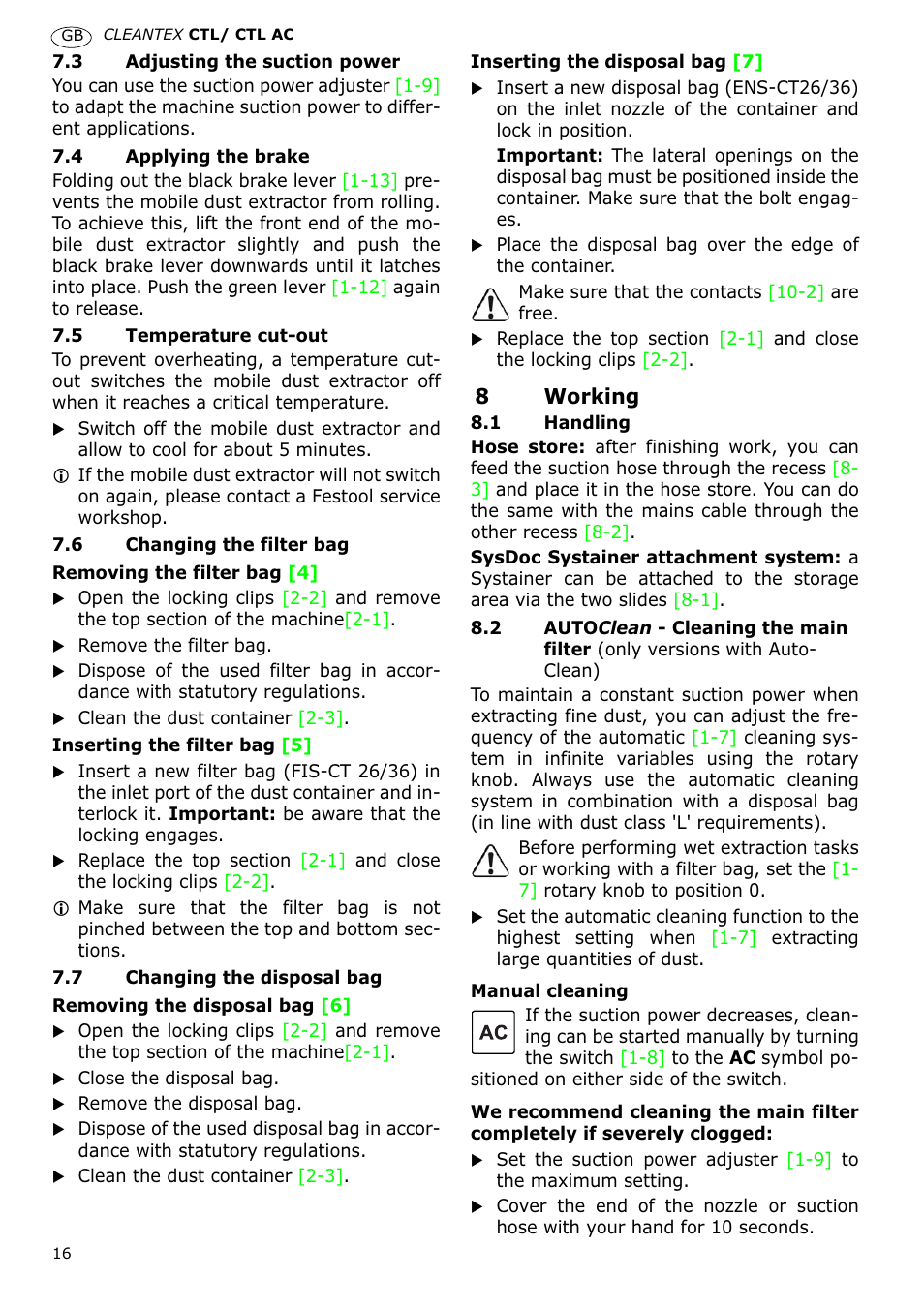 Festool CTL 36 E-LE-AC CLEANTEX User Manual | Page 16 / 110