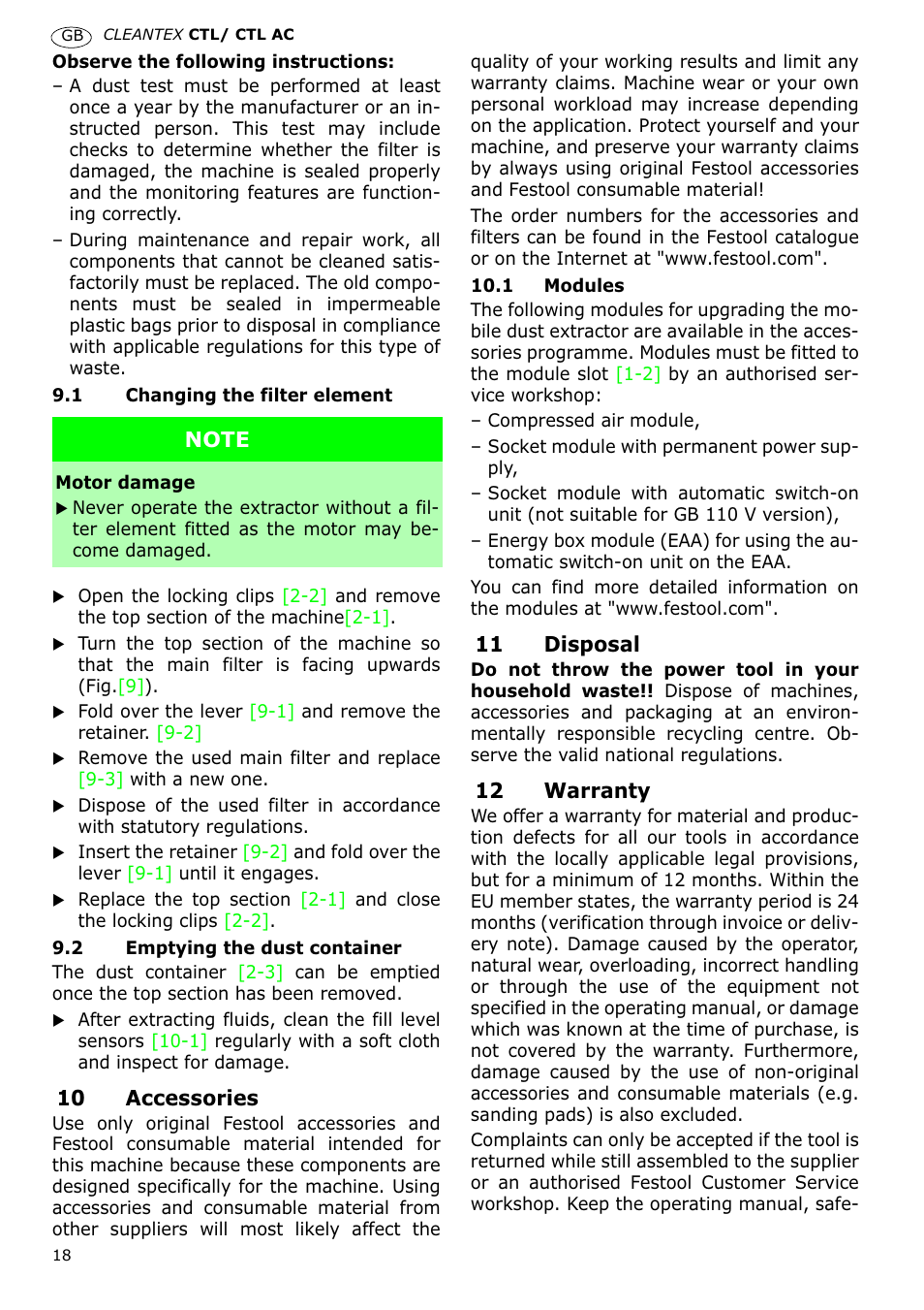 Festool CTL 36 E-LE-AC CLEANTEX User Manual | Page 18 / 110