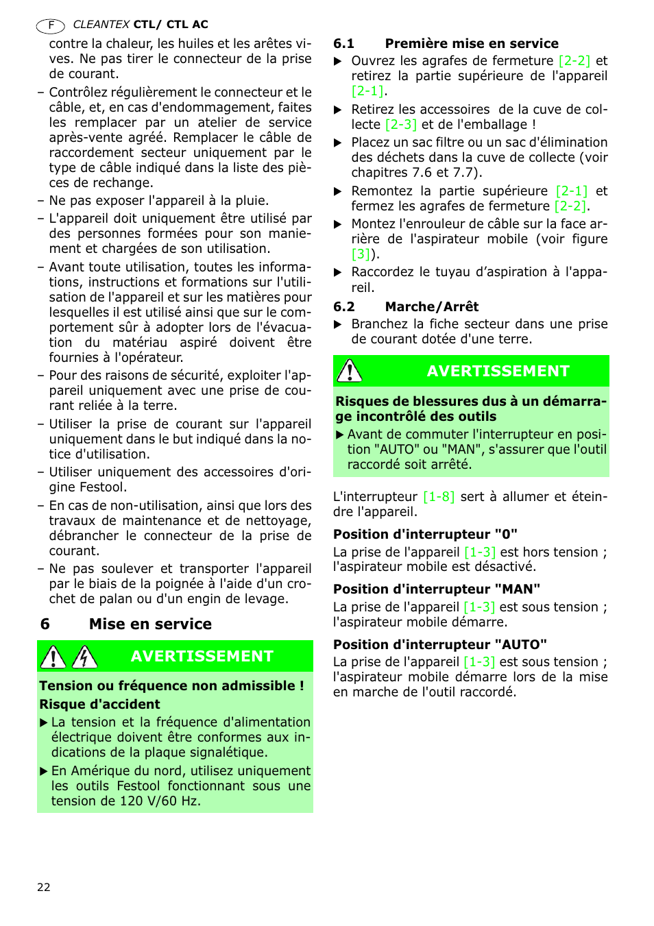 Festool CTL 36 E-LE-AC CLEANTEX User Manual | Page 22 / 110