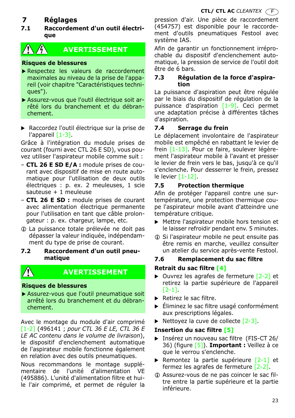 Festool CTL 36 E-LE-AC CLEANTEX User Manual | Page 23 / 110