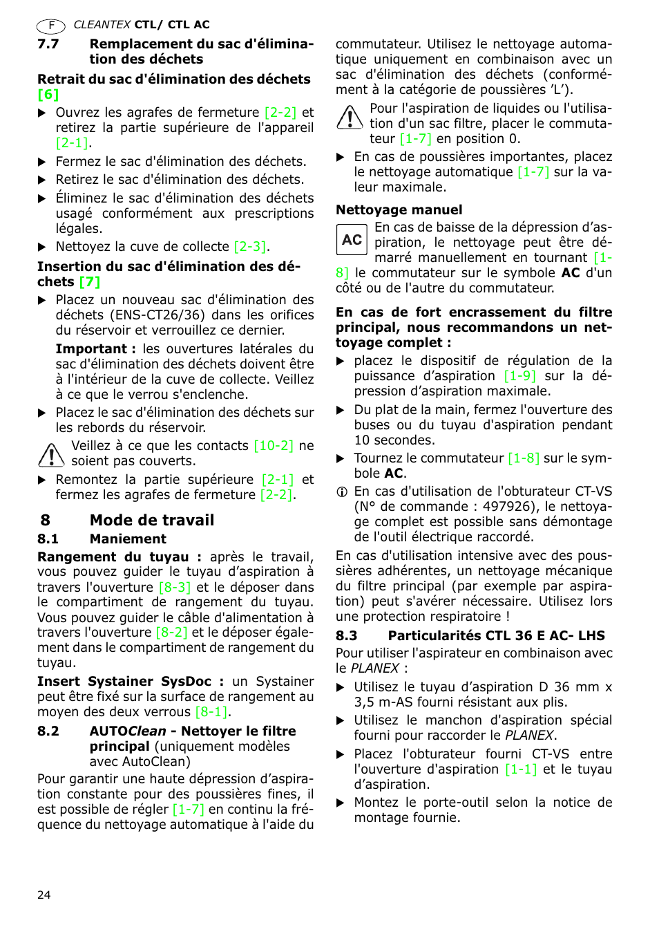 8mode de travail | Festool CTL 36 E-LE-AC CLEANTEX User Manual | Page 24 / 110