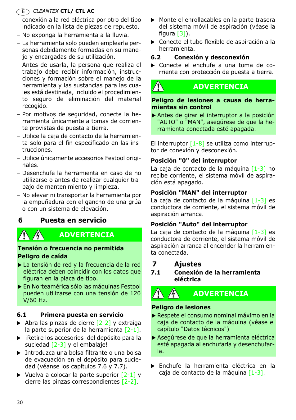 Festool CTL 36 E-LE-AC CLEANTEX User Manual | Page 30 / 110