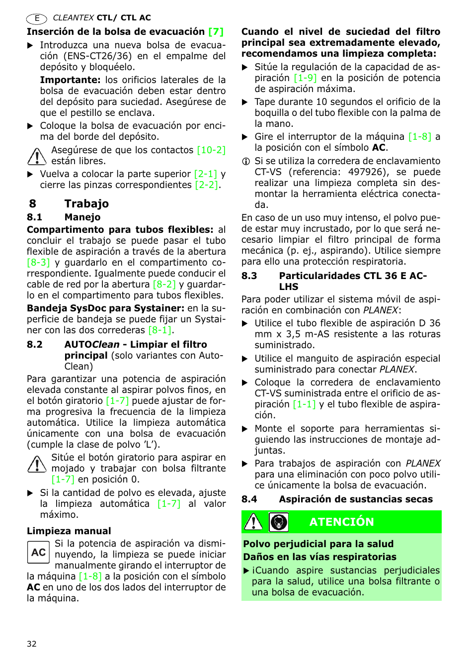 Festool CTL 36 E-LE-AC CLEANTEX User Manual | Page 32 / 110