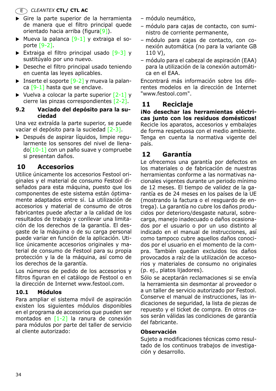 Festool CTL 36 E-LE-AC CLEANTEX User Manual | Page 34 / 110