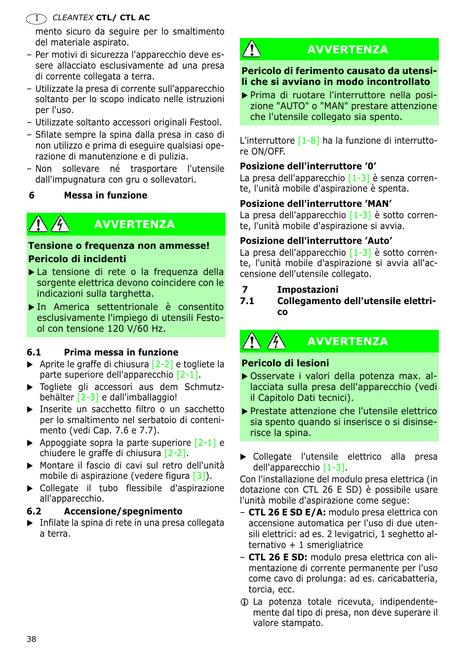 Festool CTL 36 E-LE-AC CLEANTEX User Manual | Page 38 / 110