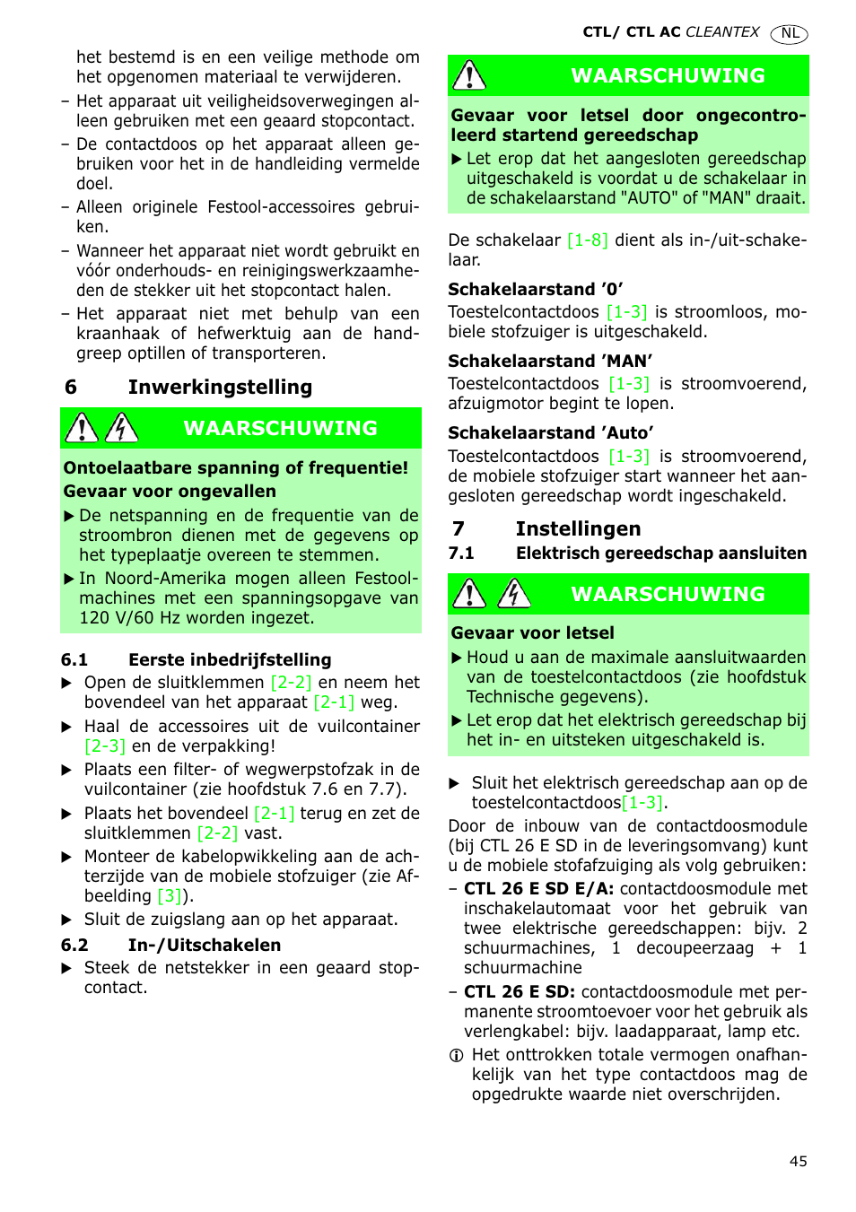 Festool CTL 36 E-LE-AC CLEANTEX User Manual | Page 45 / 110