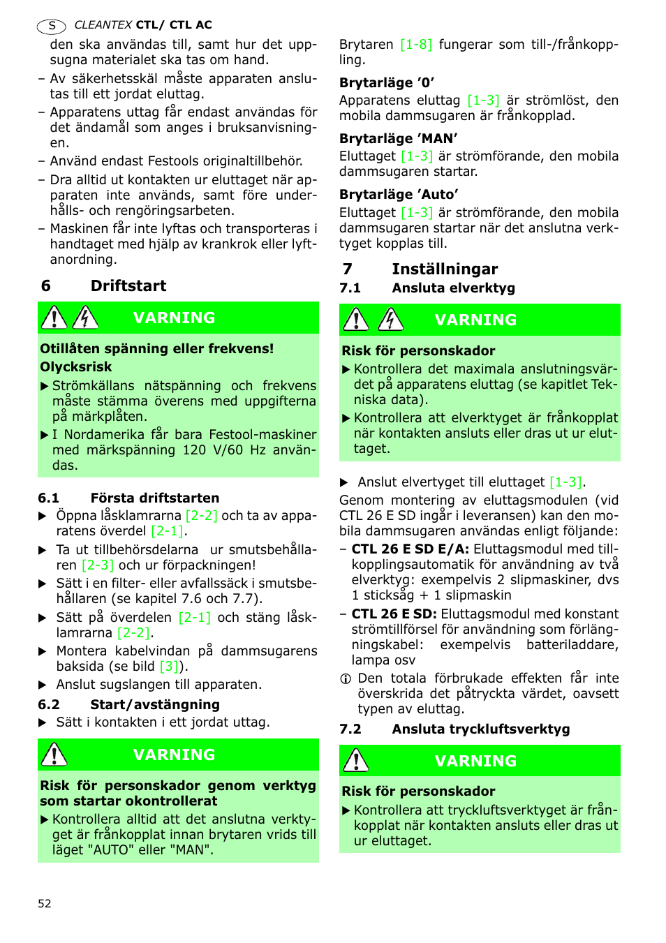 Festool CTL 36 E-LE-AC CLEANTEX User Manual | Page 52 / 110