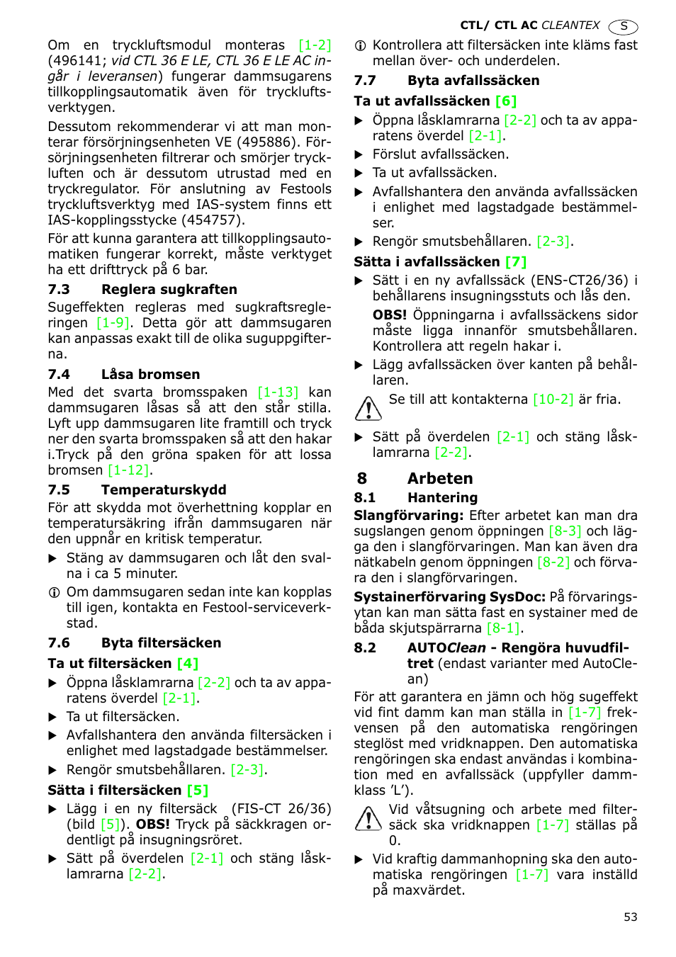 Festool CTL 36 E-LE-AC CLEANTEX User Manual | Page 53 / 110