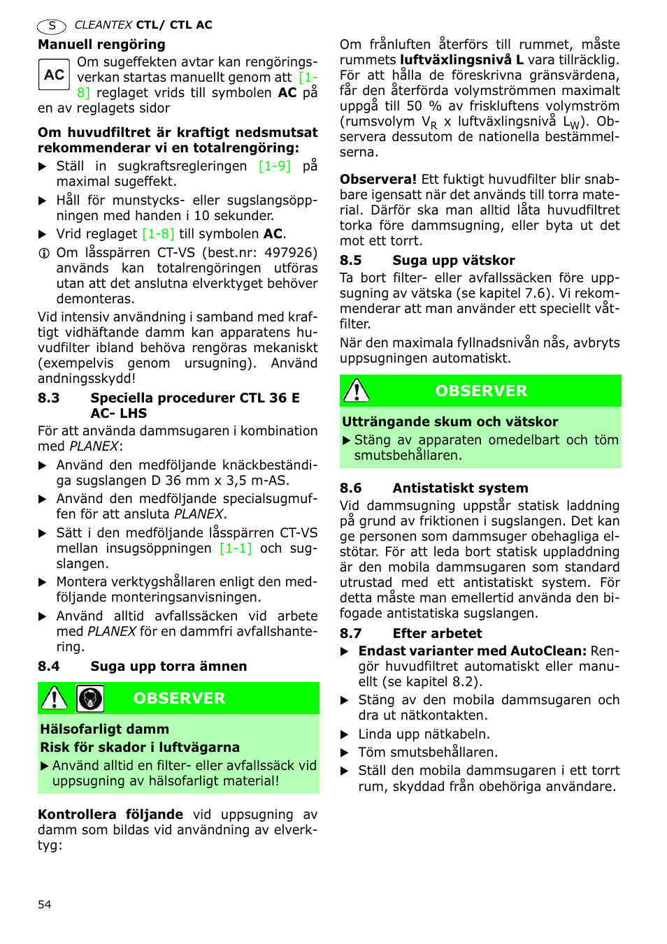 Observer | Festool CTL 36 E-LE-AC CLEANTEX User Manual | Page 54 / 110