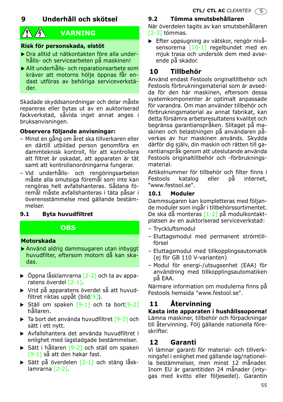 Festool CTL 36 E-LE-AC CLEANTEX User Manual | Page 55 / 110