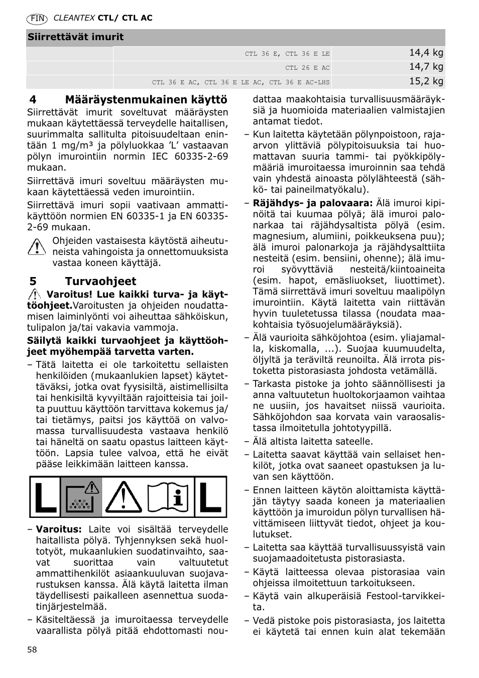 Festool CTL 36 E-LE-AC CLEANTEX User Manual | Page 58 / 110