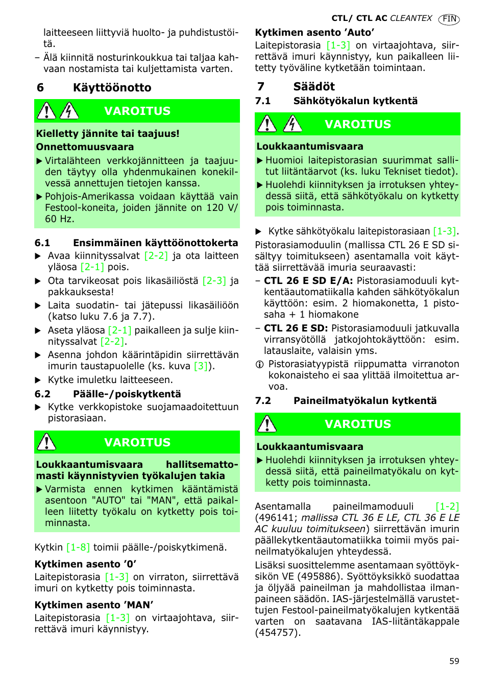 Festool CTL 36 E-LE-AC CLEANTEX User Manual | Page 59 / 110