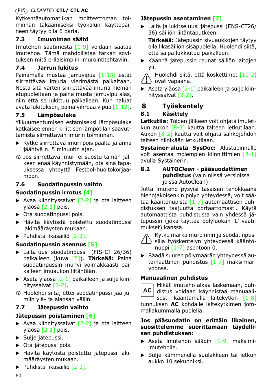 Festool CTL 36 E-LE-AC CLEANTEX User Manual | Page 60 / 110