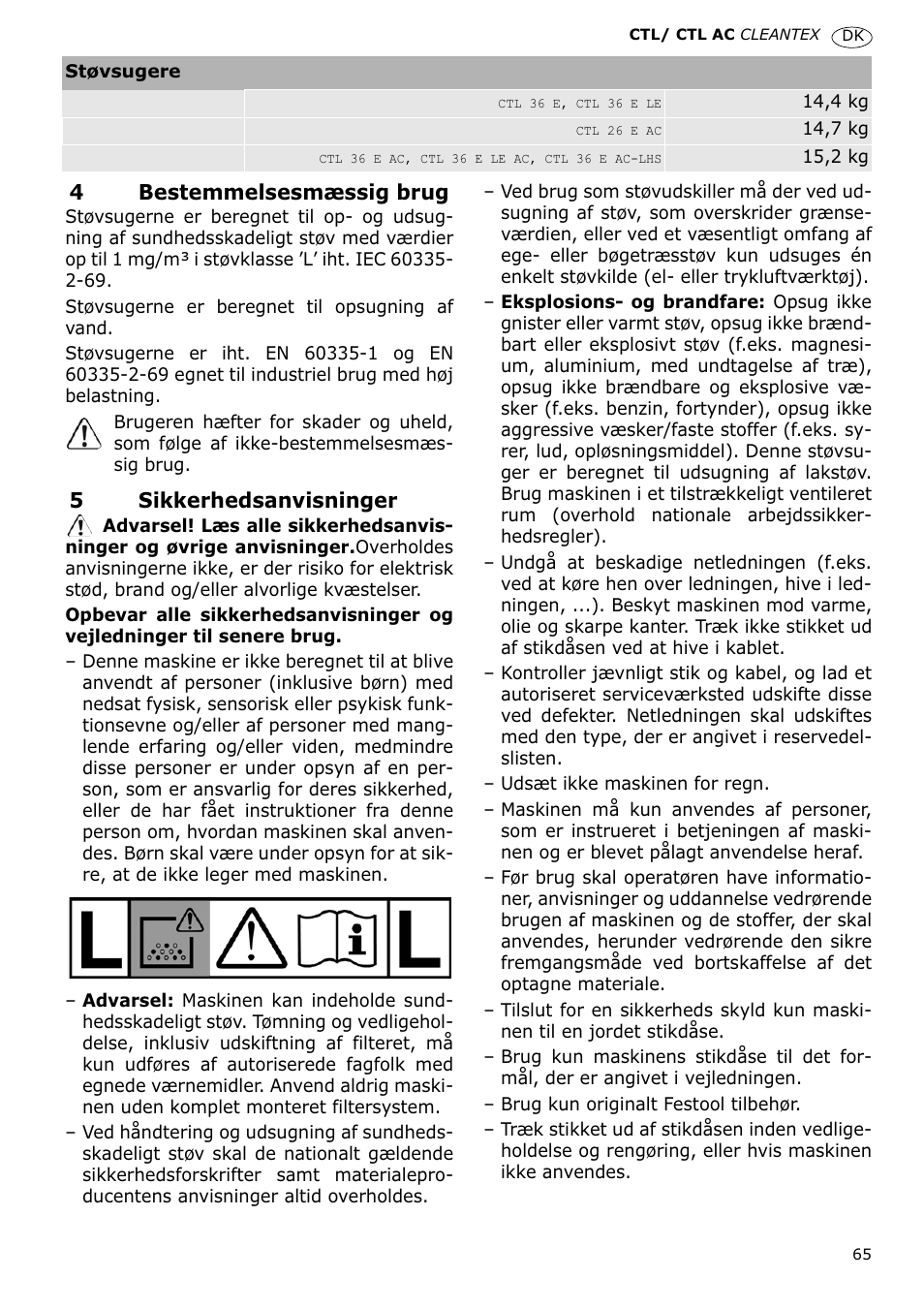 Festool CTL 36 E-LE-AC CLEANTEX User Manual | Page 65 / 110