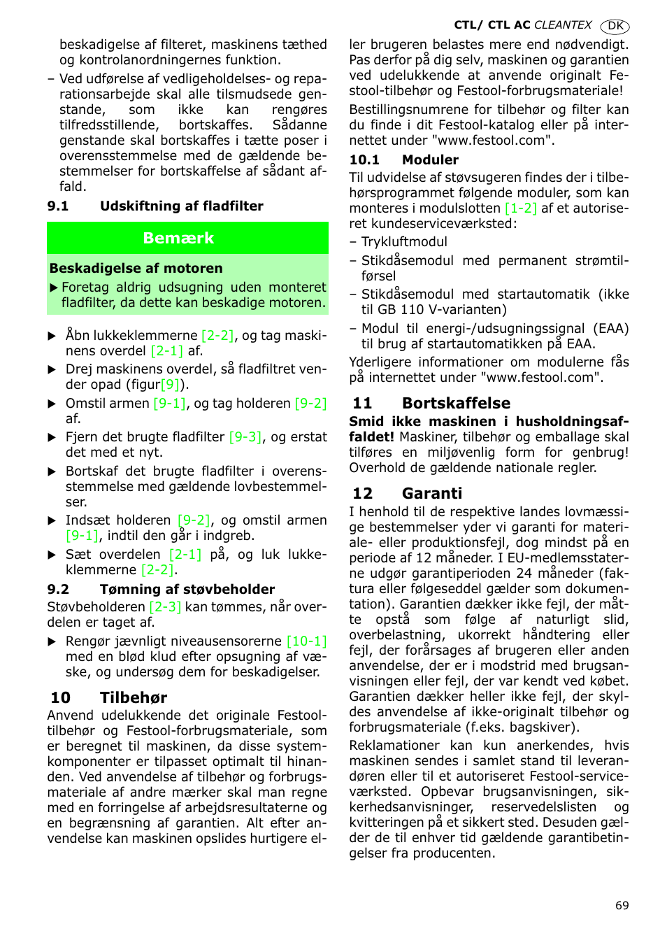 Festool CTL 36 E-LE-AC CLEANTEX User Manual | Page 69 / 110