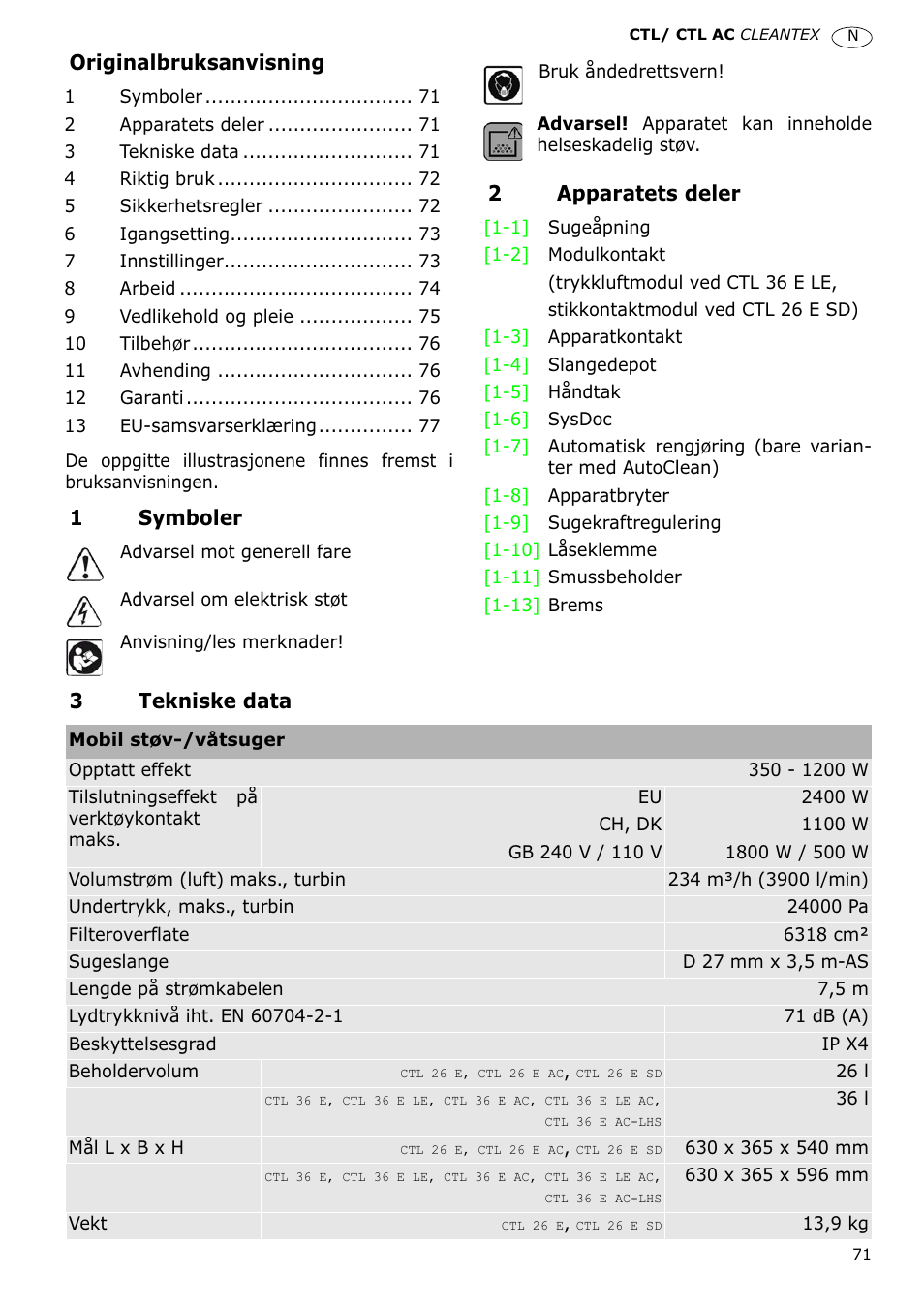 Festool CTL 36 E-LE-AC CLEANTEX User Manual | Page 71 / 110