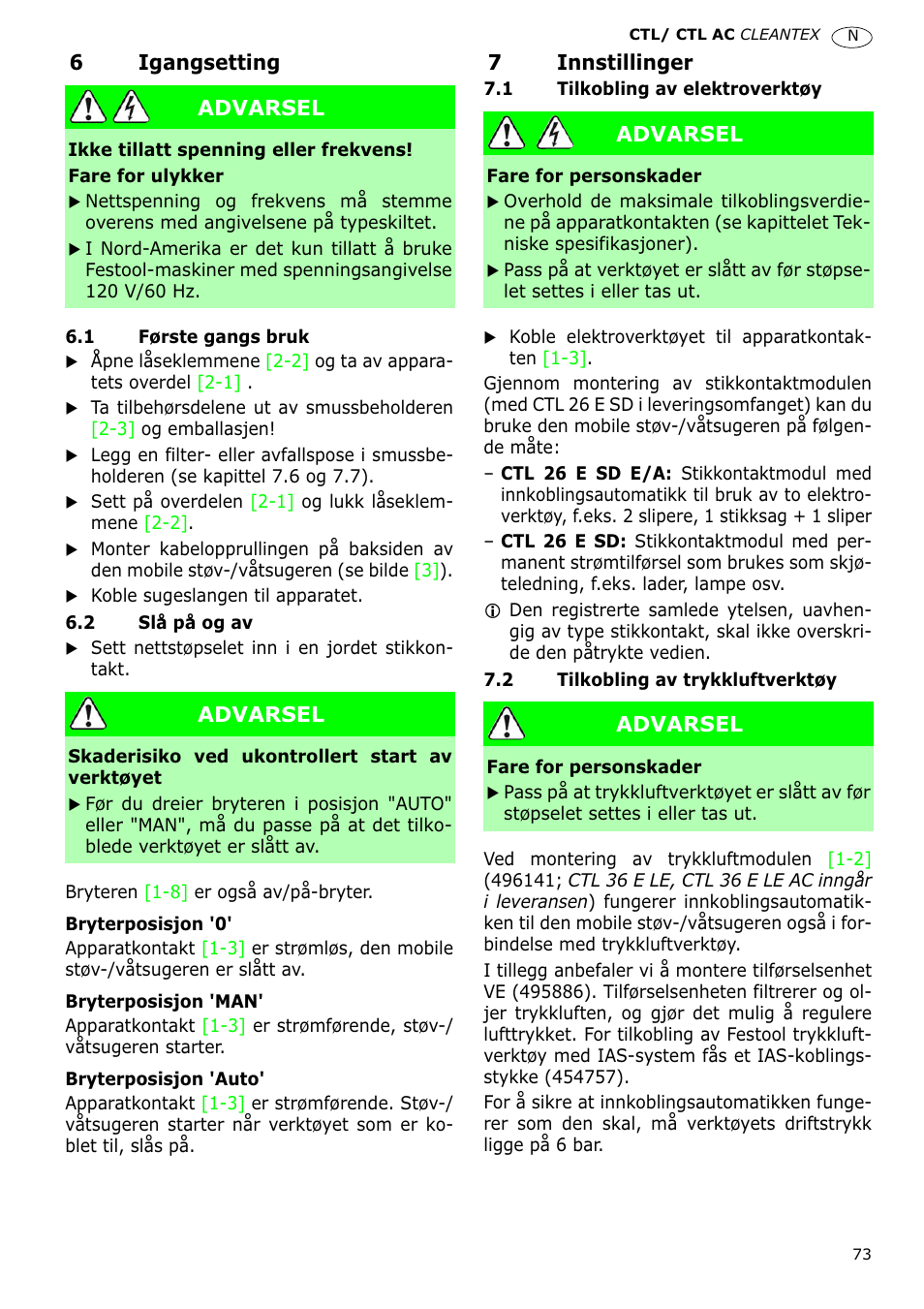 Festool CTL 36 E-LE-AC CLEANTEX User Manual | Page 73 / 110