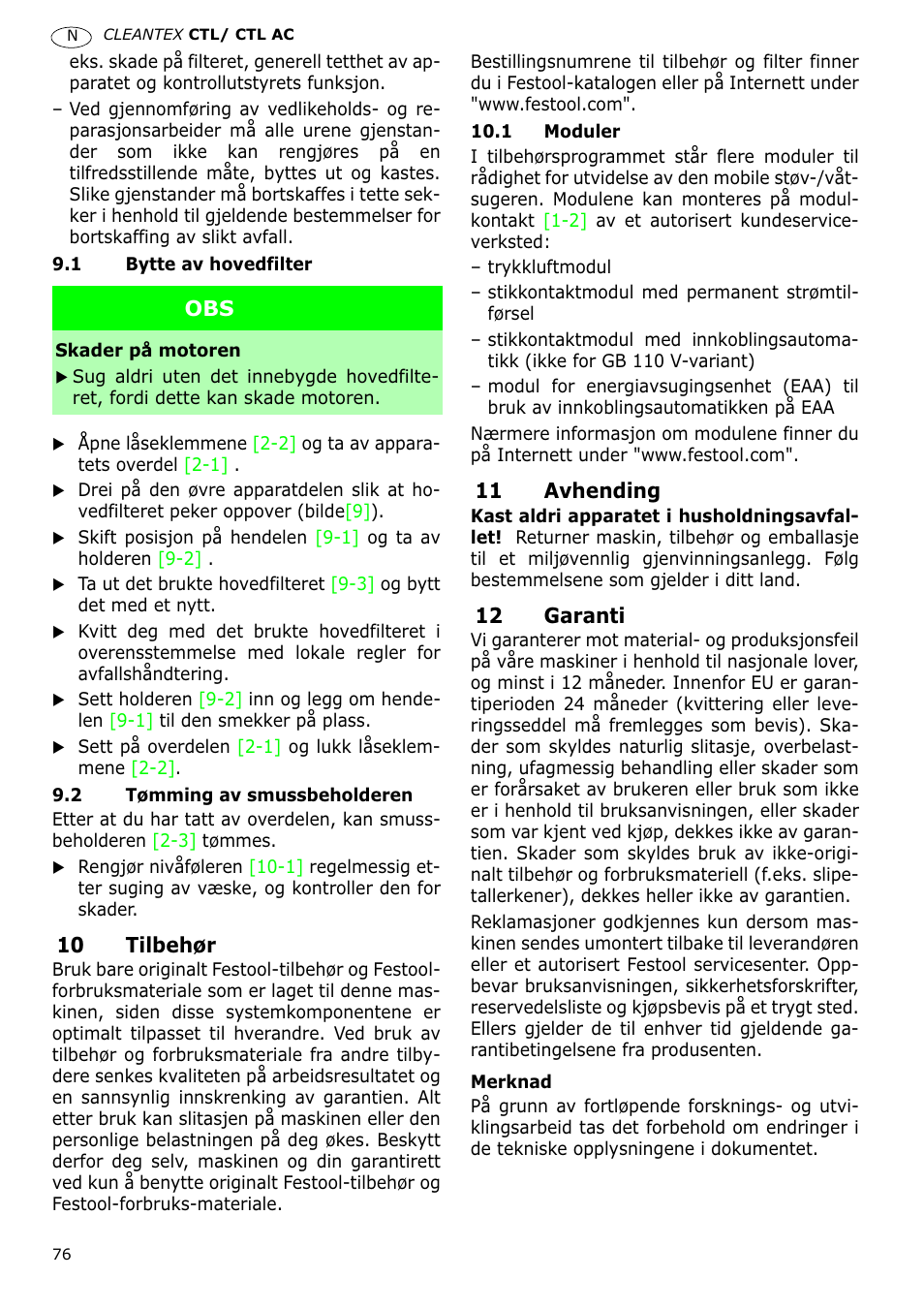 Festool CTL 36 E-LE-AC CLEANTEX User Manual | Page 76 / 110