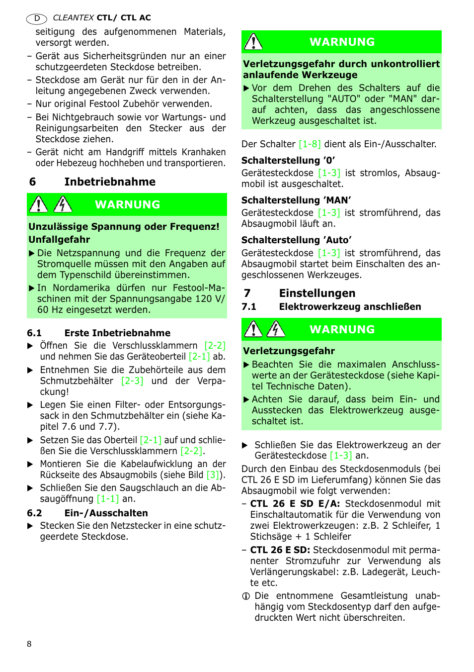 Festool CTL 36 E-LE-AC CLEANTEX User Manual | Page 8 / 110