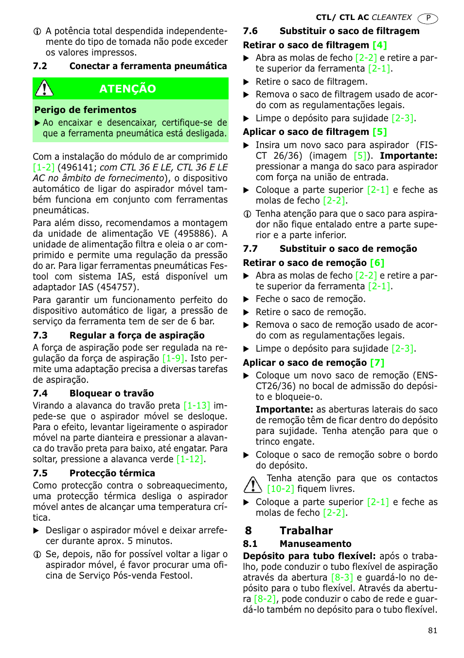 Festool CTL 36 E-LE-AC CLEANTEX User Manual | Page 81 / 110