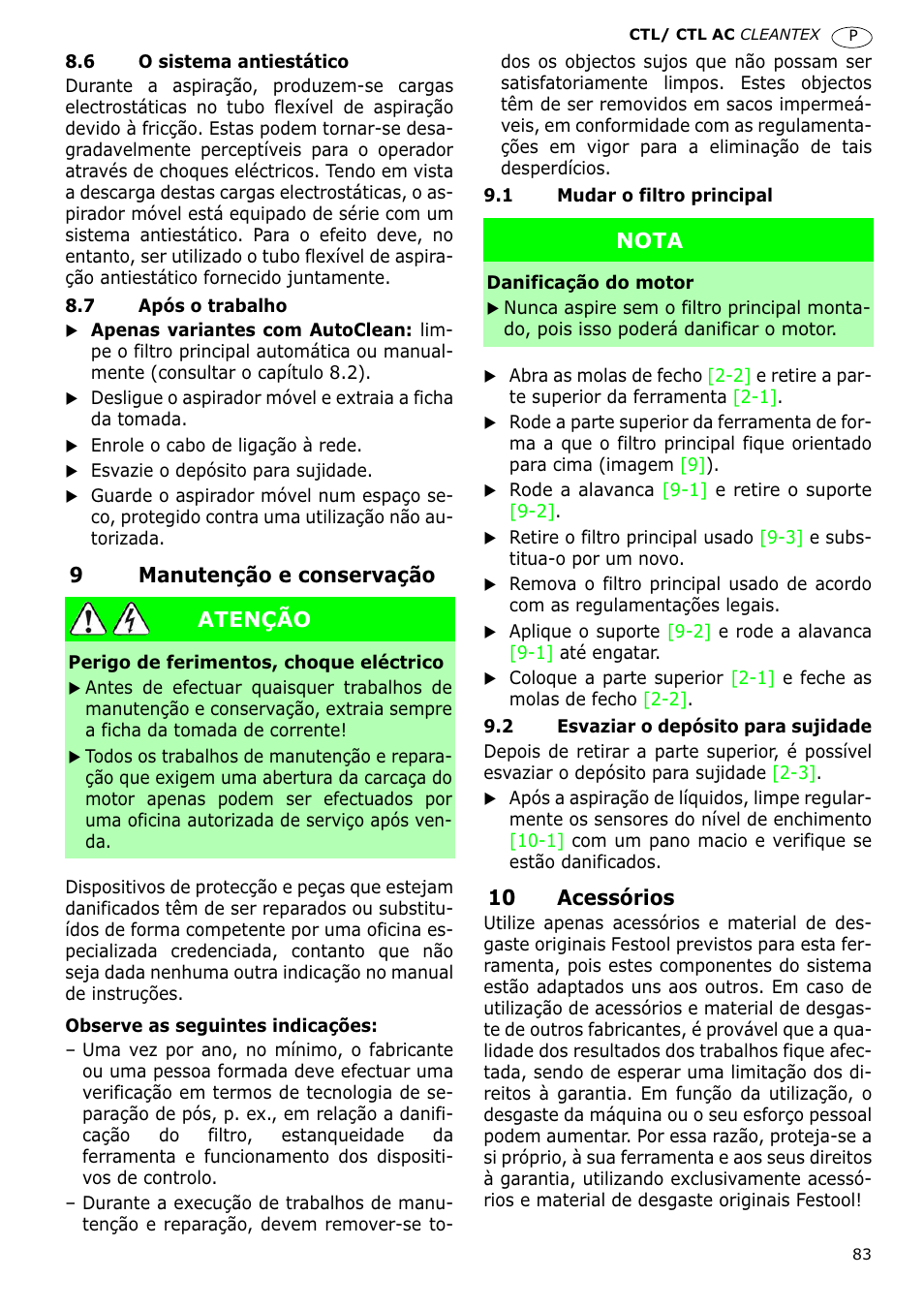 Festool CTL 36 E-LE-AC CLEANTEX User Manual | Page 83 / 110