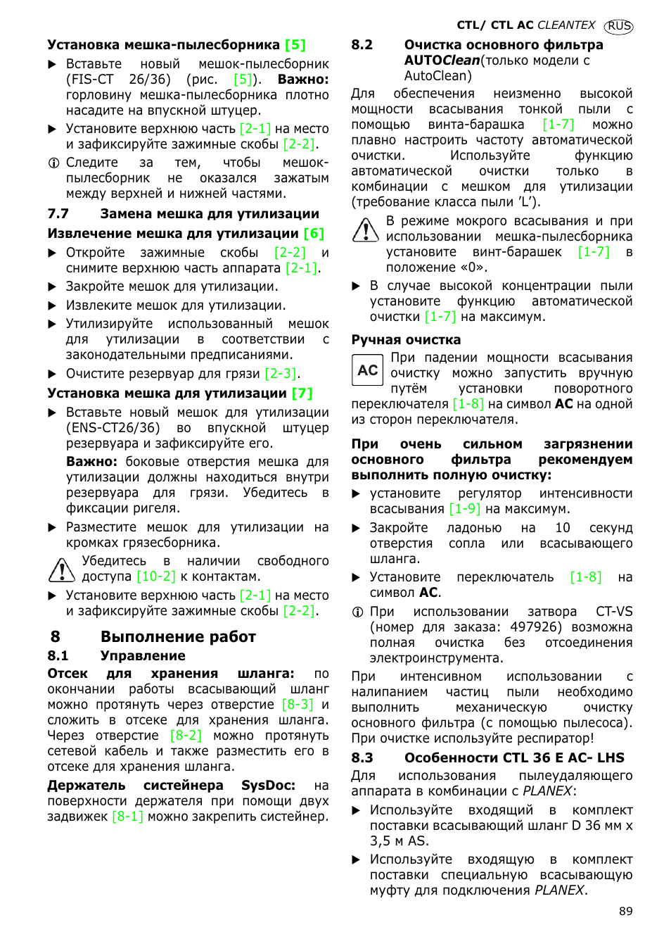 8ǫȣȗȗȓȕȍȕȑȍ șȉȉȗț | Festool CTL 36 E-LE-AC CLEANTEX User Manual | Page 89 / 110