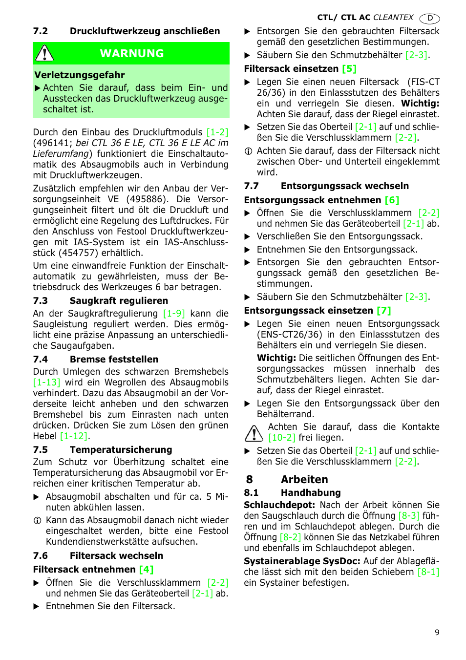 Festool CTL 36 E-LE-AC CLEANTEX User Manual | Page 9 / 110