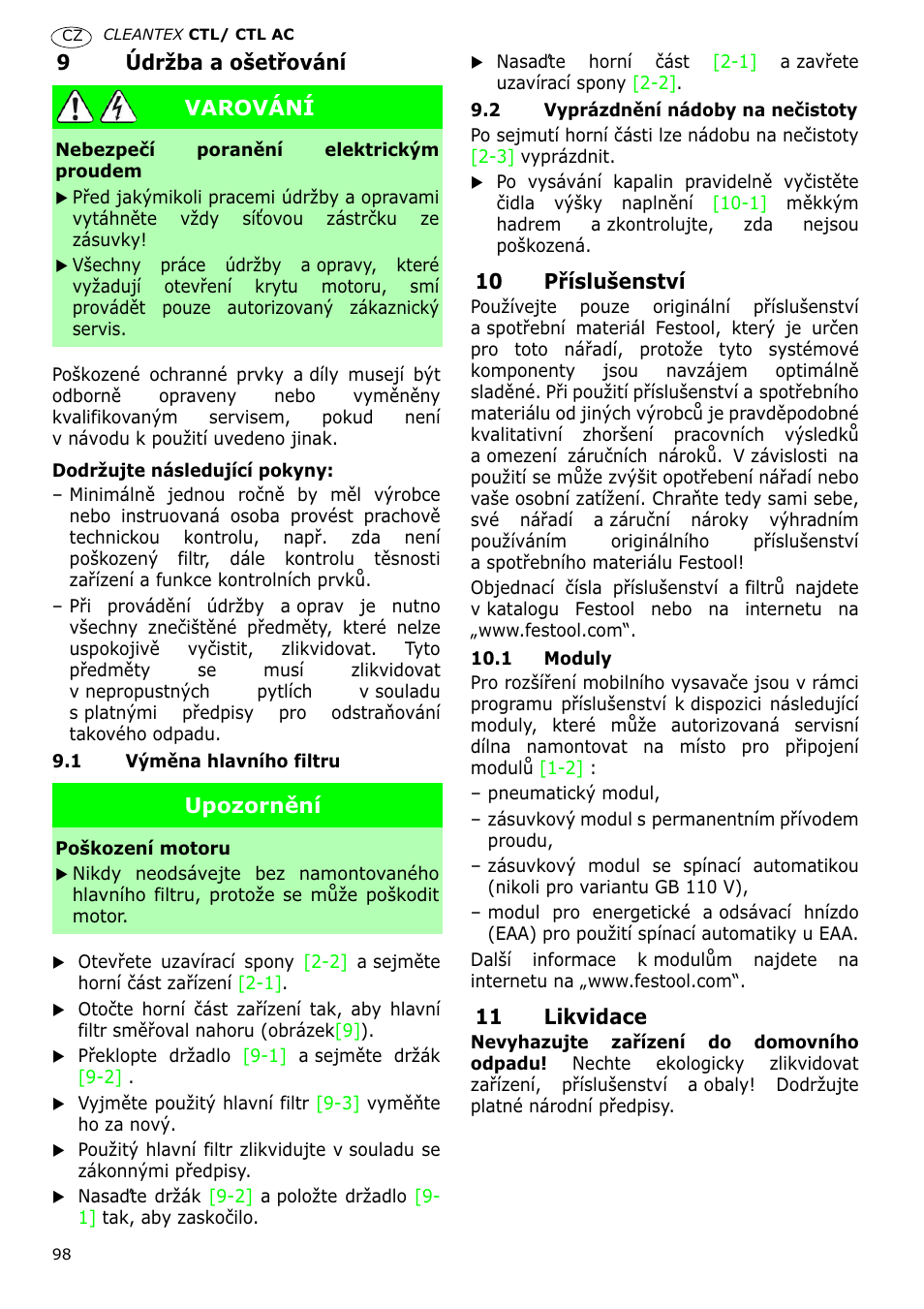 Festool CTL 36 E-LE-AC CLEANTEX User Manual | Page 98 / 110