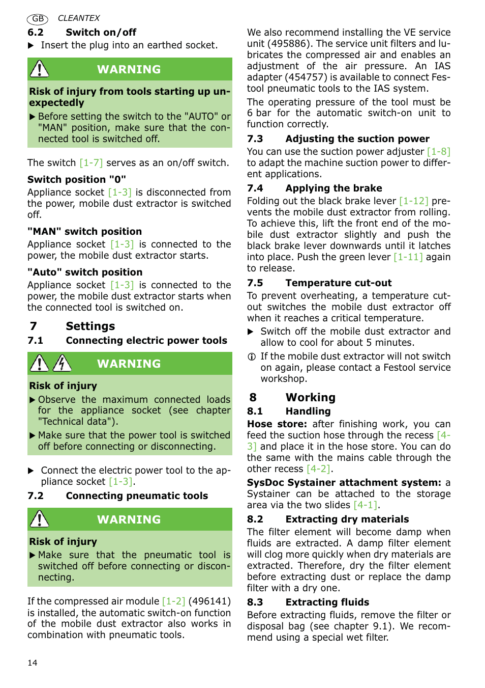 Festool CT 36 E-LE-AC CLEANTEX User Manual | Page 14 / 93