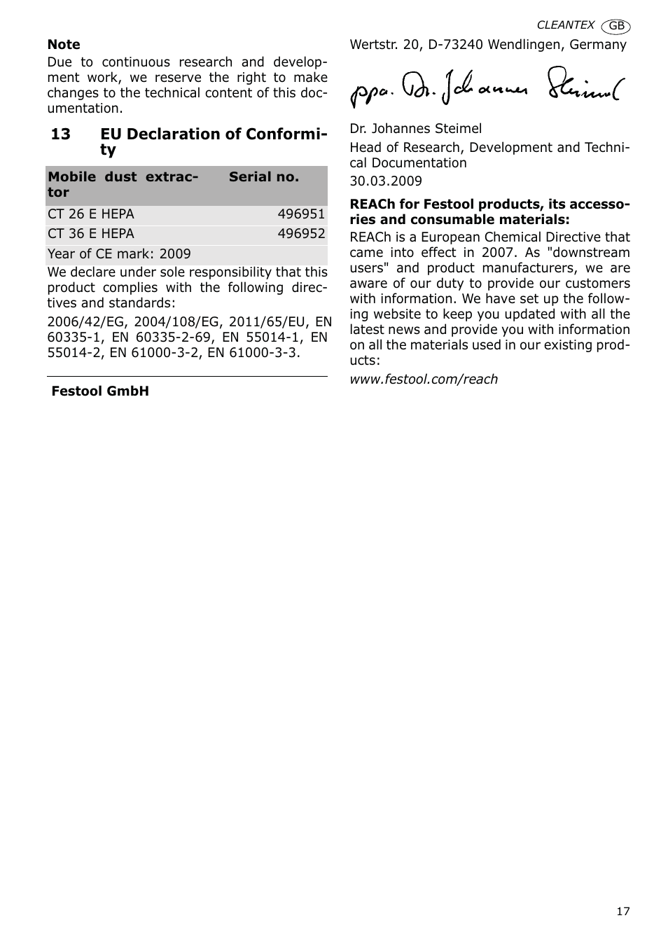Festool CT 36 E-LE-AC CLEANTEX User Manual | Page 17 / 93