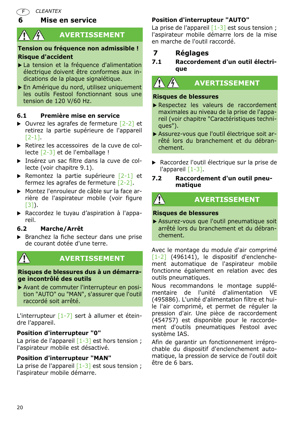 Festool CT 36 E-LE-AC CLEANTEX User Manual | Page 20 / 93