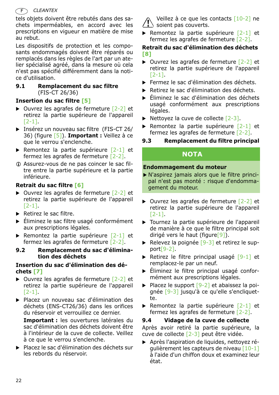 Nota | Festool CT 36 E-LE-AC CLEANTEX User Manual | Page 22 / 93