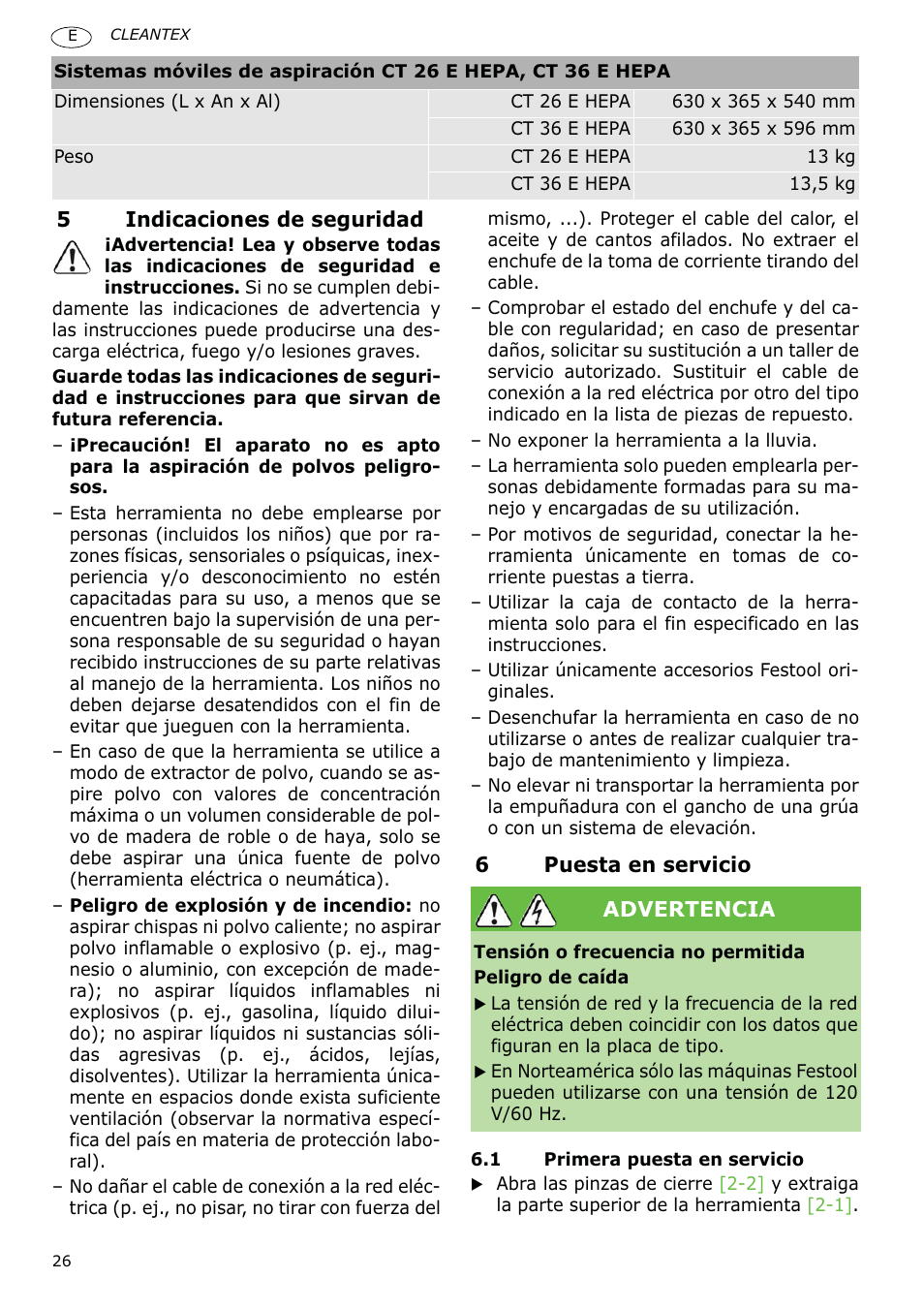 Festool CT 36 E-LE-AC CLEANTEX User Manual | Page 26 / 93