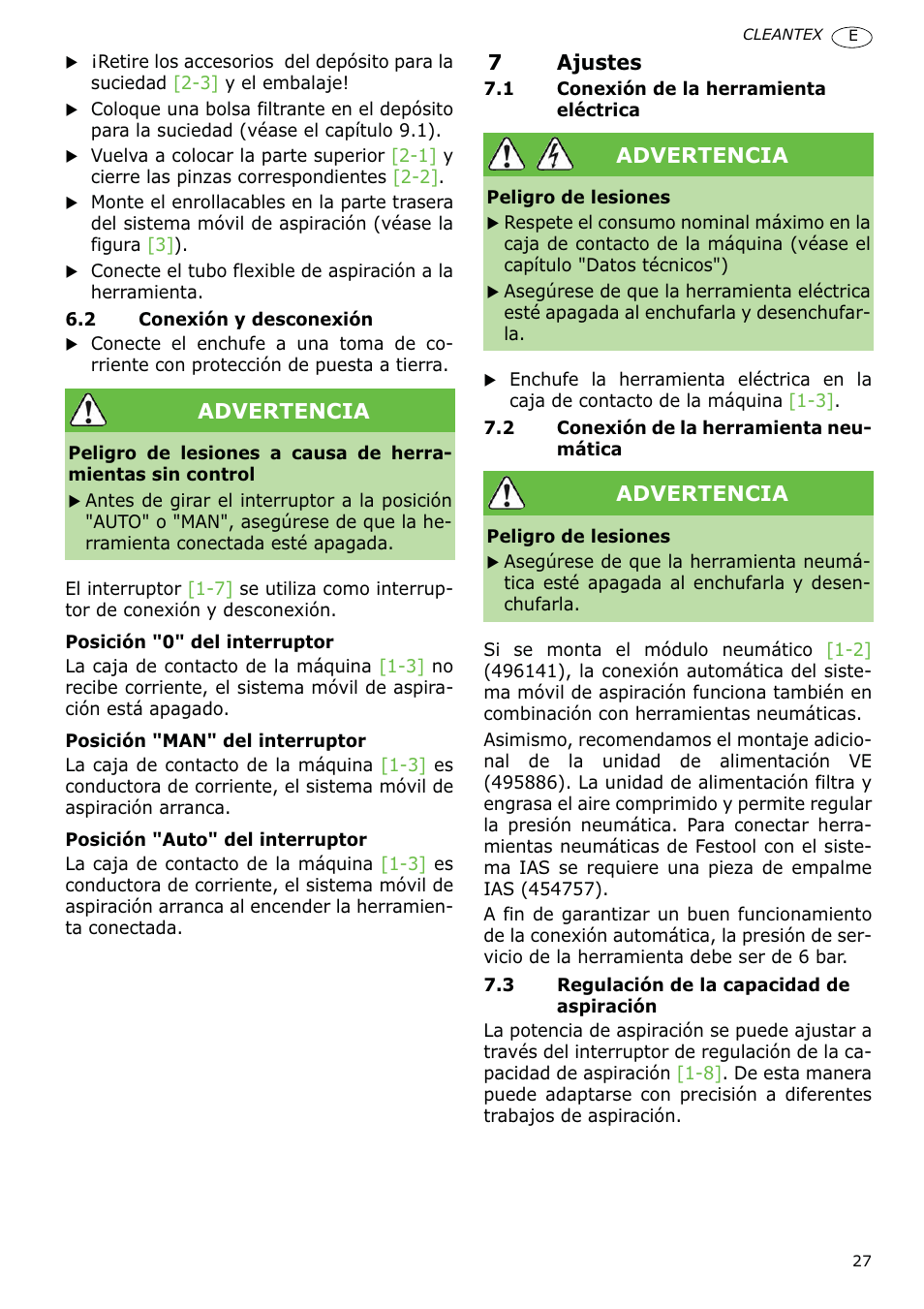 Festool CT 36 E-LE-AC CLEANTEX User Manual | Page 27 / 93