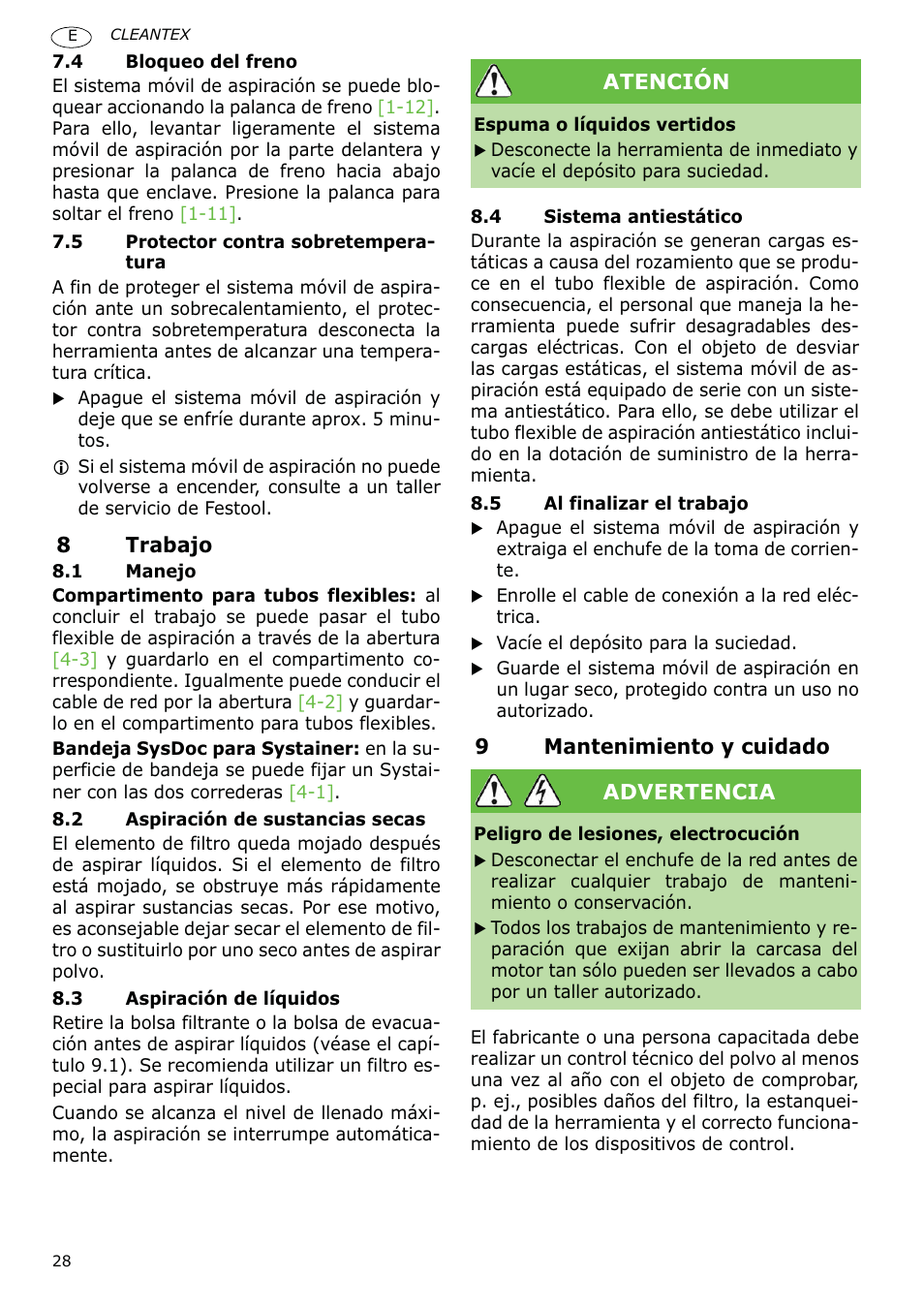 Festool CT 36 E-LE-AC CLEANTEX User Manual | Page 28 / 93