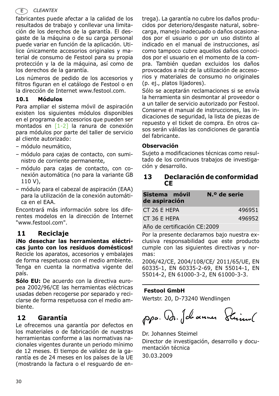 Festool CT 36 E-LE-AC CLEANTEX User Manual | Page 30 / 93