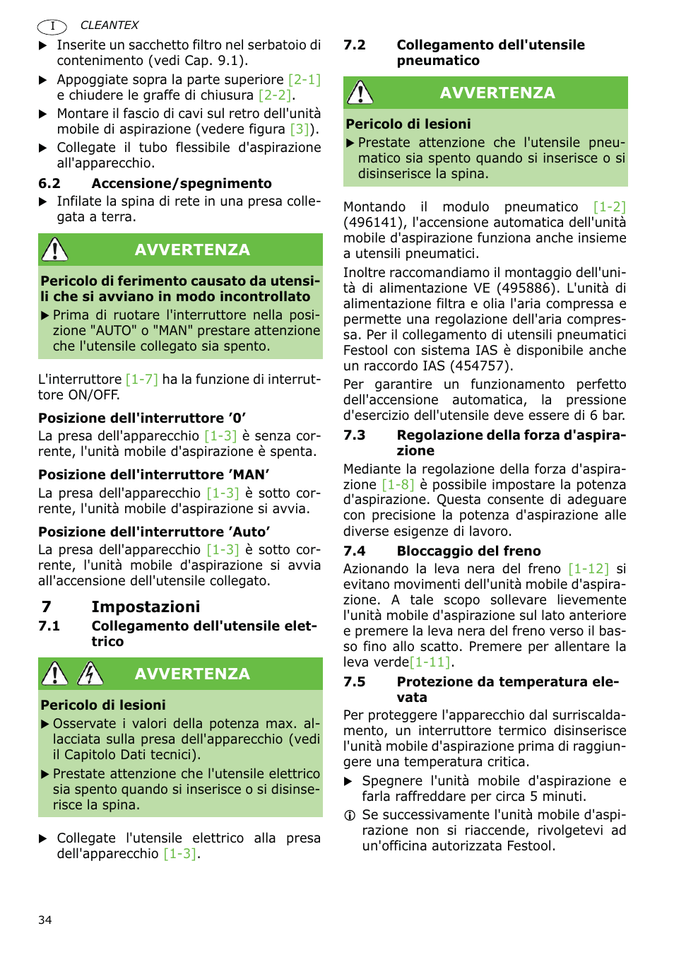 Festool CT 36 E-LE-AC CLEANTEX User Manual | Page 34 / 93