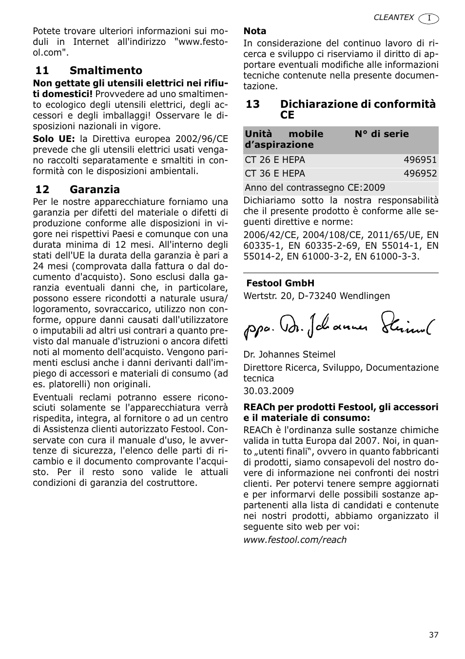Festool CT 36 E-LE-AC CLEANTEX User Manual | Page 37 / 93